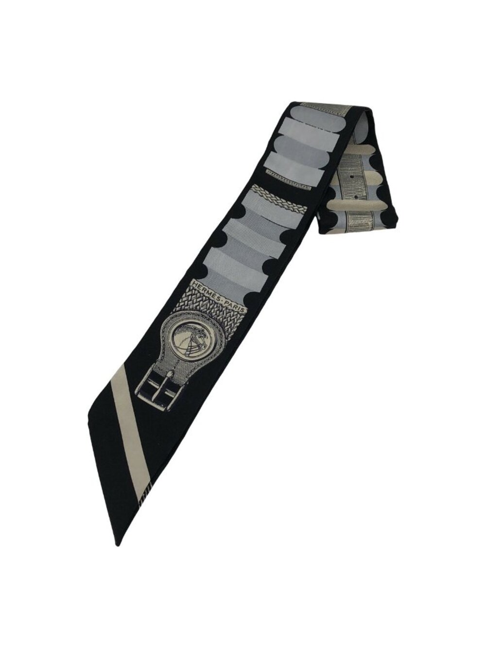 Hermes Inventaire Poetique Silk Twilly Black Gray Scarf